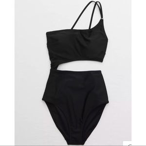Aerie One Shoulder Cut Out One Piece Swimsuit